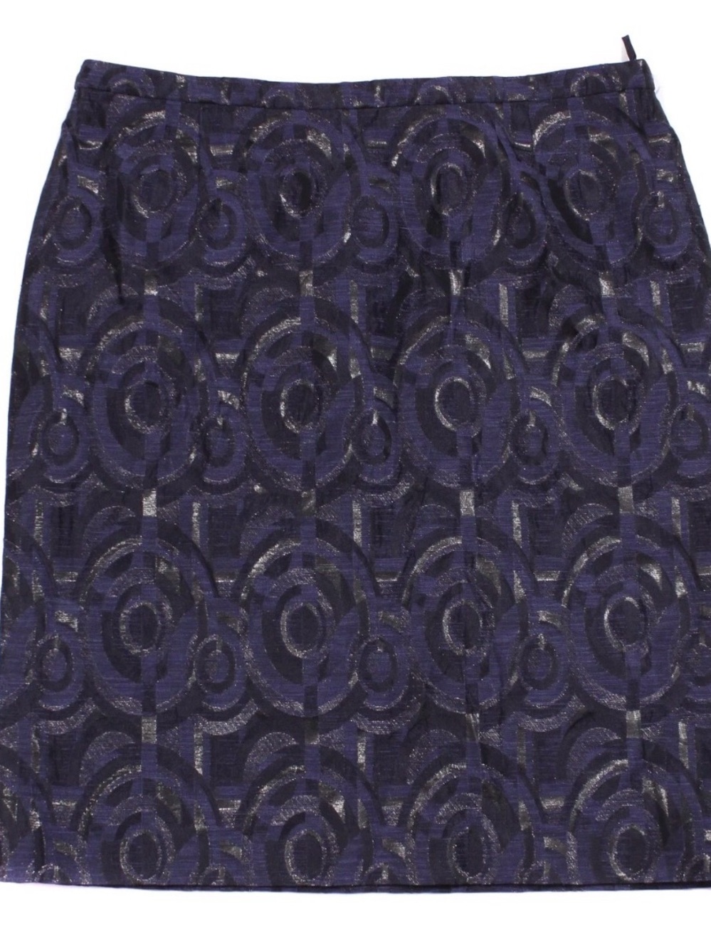 MaxMara Metallic Jacquard Navy Blue Pencil Skirt Size 14